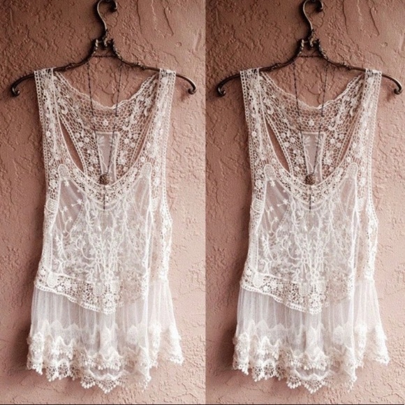 Last 1 M! New Bohemian Crochet & Lace Tank Top Swim Coverup - Picture 13 of 16